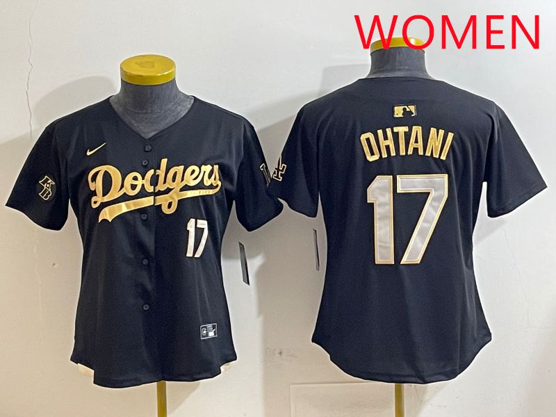 Women Los Angeles Dodgers #17 Ohtani Black Gold Nike 2025 MLB Jersey style 4282